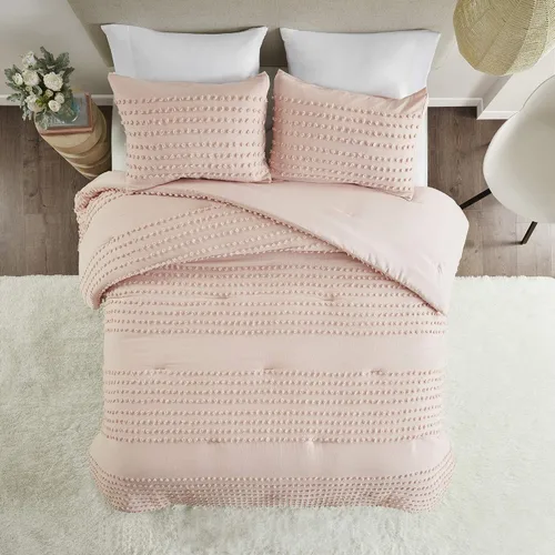 Vista 7 de [Usado] Comfort Spaces Juego de edredón de algodón con diseño de pompones de tul Jacquard, relleno alternativo, ropa de cama moderna para todas