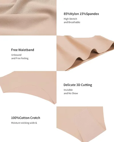 Vista 3 de SHARICCA Bragas de Bikini sin Costuras para Mujer, de Corte Descarado, Invisibles, Transpirables, Suave, Elásticas, Ropa Interior, Paquete Múltiple