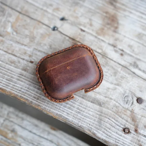 Vista 8 de JJNUSA Funda de cuero vintage genuino envejecido para Airpods Pro 3 3ª generación (2025) Funda protectora con carga inalámbrica compatible con Marrón