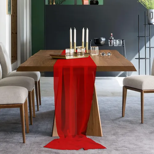 Vista 2 de Camino de mesa de gasa de Navidad rojo de 55 pulgadas de largo, camino de tul transparente de gasa para decoración rústica, boda, recepción