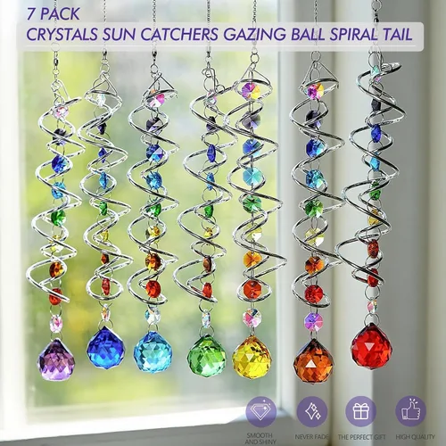 Vista 6 de Atrapasoles de cristal de 7 chakras, adornos de prismas de cristal colgantes con cuentas de arcoíris de 0.787 pulgadas para ventana, jardín