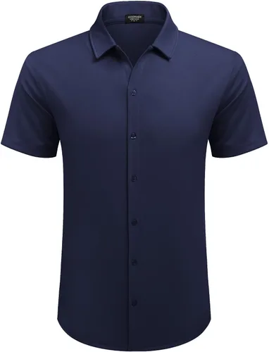 Vista 3 de COOFANDY Camisa casual con botones para hombre, manga corta, sin arrugas, camisa de verano