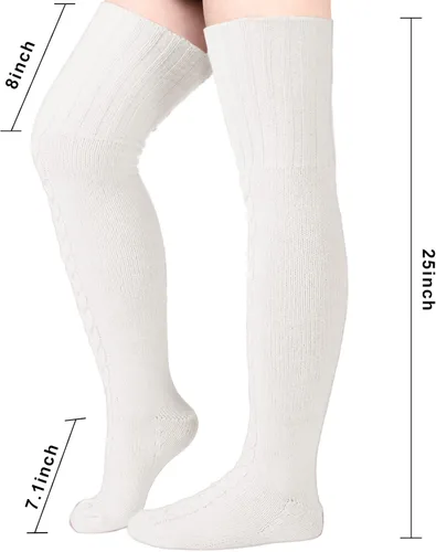 Vista 2 de Calcetines de lana hasta el muslo por encima de la rodilla, calcetines altos hasta el muslo, calcetines gruesos para botas, calentadores de piernas