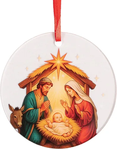 Vista 7 de Escena de Nacimiento de la Sagrada Familia Adorno de Acrílico - Decoración Católica y Cristiana para Navidad - Estrella de Belén, Adornos
