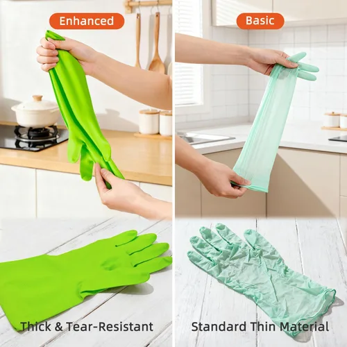 Vista 2 de Cleanbear Reusable Dish Washing Rubber Glove Set of 3, Household Cleaning Gloves for Washing