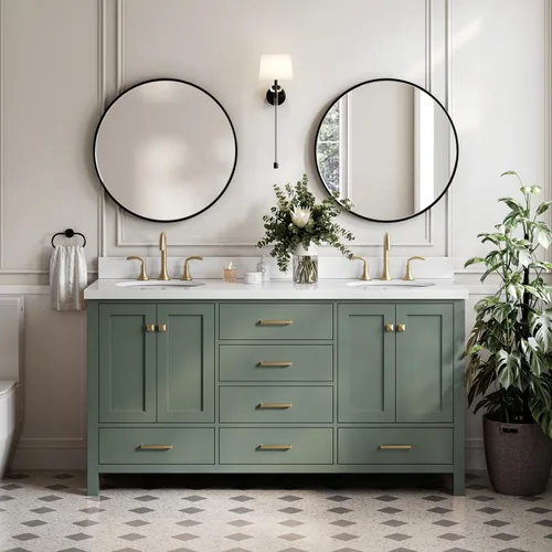 Vista 87 de ARIEL Cambridge tocador de baño con fregadero, madera maciza, encimera y protector contra salpicaduras de cuarzo blanco puro de 1.5 pulgadas