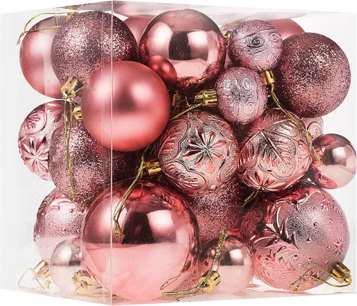 Vista 18 de Senjie Adornos de Navidad inastillables marrones, 32 bolas esféricas para árboles de Navidad