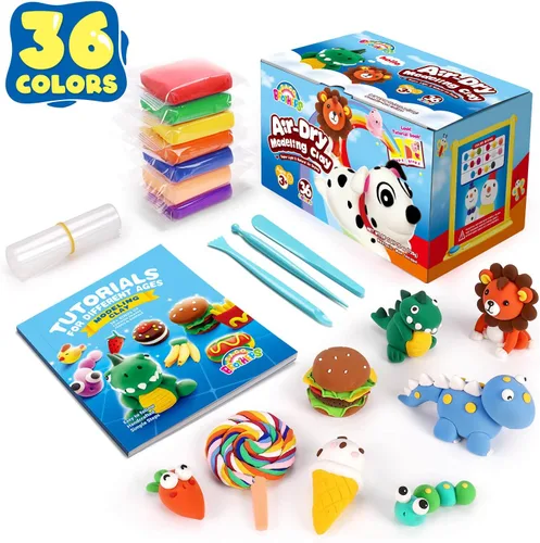 Vista 7 de Sago Brothers Arcilla seca al aire en 24 colores, kit de arcilla para modelar juguetes para niños, sin hornear y sin ensuciar, manualidades