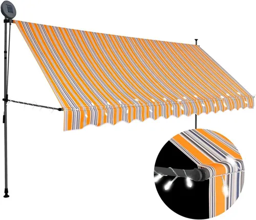 Vista 15 de vidaXL Toldo retráctil, toldo retráctil manual para patio al aire libre, toldo de refugio de sombra con LED para jardín, patio, balcón, 98.4 Naranja