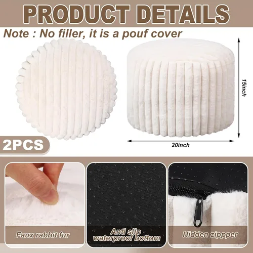 Vista 2 de Teenyyou 2 Piezas Funda de Puf Sin Relleno de 20 x 15 Pulgadas Reposapiés Otomán - Sin Relleno, Piel Sintética de Conejo Taburete Reposapiés Puf