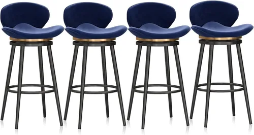 Vista 17 de Taburete de bar moderno con Patas de Metal Negro, giratorio de 360 grados, cómodo y tapizado, ideal para el hogar, bar, cocina, isla, comedor o Pub