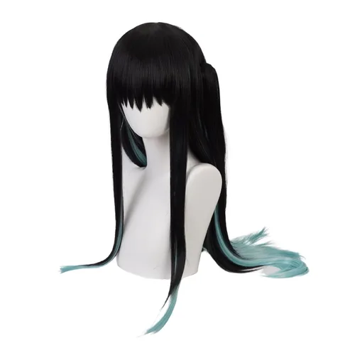 Vista 2 de Tokitou Muichirou - Peluca de cosplay negro degradado azul para hombre, peluca azul degradado para disfraz de Halloween, peluca azul degradado