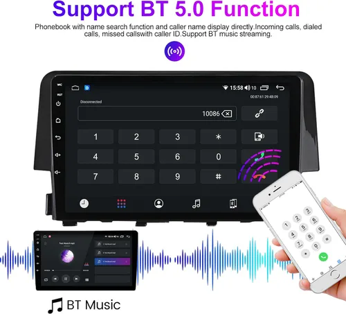 Vista 6 de Radio Android estéreo para Honda Civic 2016-2021, Biorunn 9 pulgadas GPS inalámbrico con cable Car-Play Android Auto IPS pantalla táctil navegación