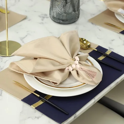 Vista 3 de Juego de 12 servilleteros de cuentas de madera con borlas de cuerda de yute para Navidad, granja, boda, hogar, mesa de comedor, decoración de fiesta