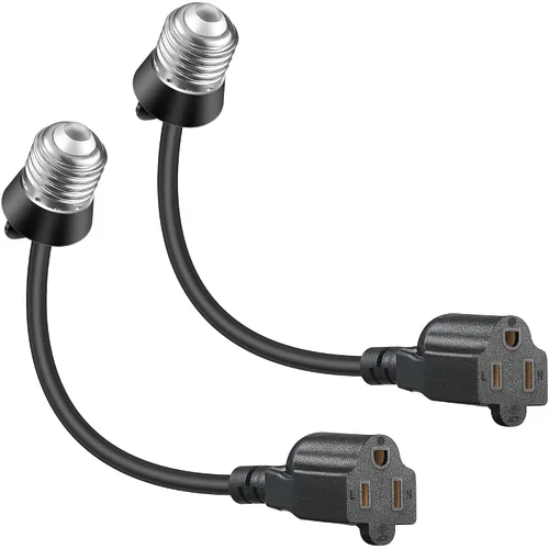 Vista 10 de Feekoon 1 paquete de adaptador de enchufe de luz de 3 salidas, convertir enchufe de bombilla E26/E27 a enchufe de 3 clavijas con cable de extensión