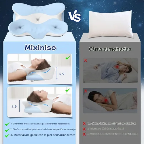 Vista 4 de Almohada cervical de espuma viscoelástica para aliviar el dolor de cuello, almohada ergonómica de contorno para dormir de lado, espalda y estómago