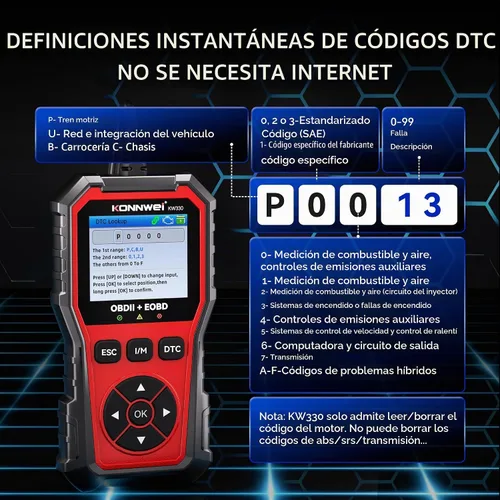 Vista 5 de Herramienta de diagnóstico del escáner KONNWEI KW330 OBD2 w/prueba de voltaje de batería Car Scanner Check Engine Code Reader with Live Data