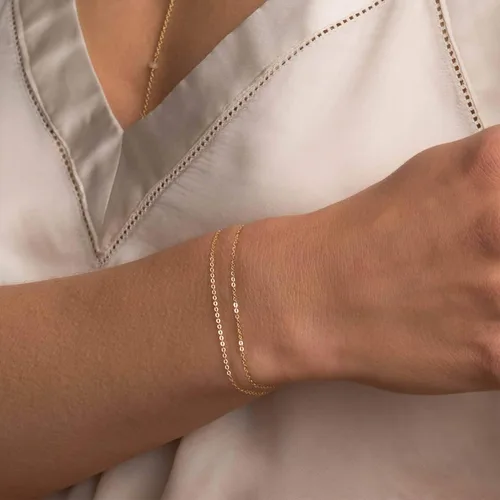 Vista 2 de Pulsera de cadena de elegante oro para mujer, pulseras de cadena individual o en capas, con eslabón de dije de corazón, karma, triángulo, perlas
