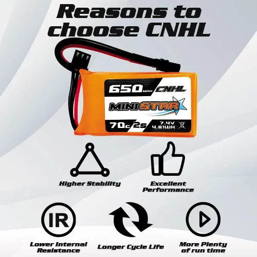 Vista 4 de CNHL Batería Lipo de 650mAh 7.4v 2s 70C con enchufe XT30 para 120 tamaño FPV Torrent 110 Inductrix FPV Racing Drone como EMAX Tinyhawk 2 Tiny Whoop