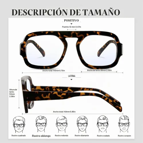 Vista 4 de Aviator Blue Light Blocking Glasses for Women Men Square Flat Top Computer TV Eyeglasses Anti Eyestrain Dark Tortoise