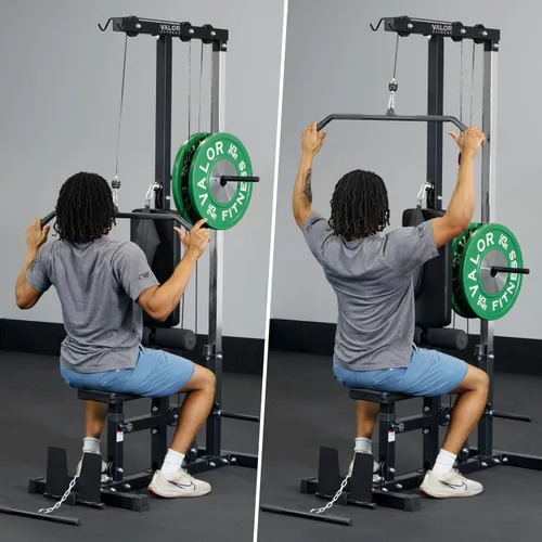 Vista 4 de Valor Fitness Máquina de cable de fila baja y desplegable LAT - Sistema de doble polea con carga de placa para entrenamiento de fuerza
