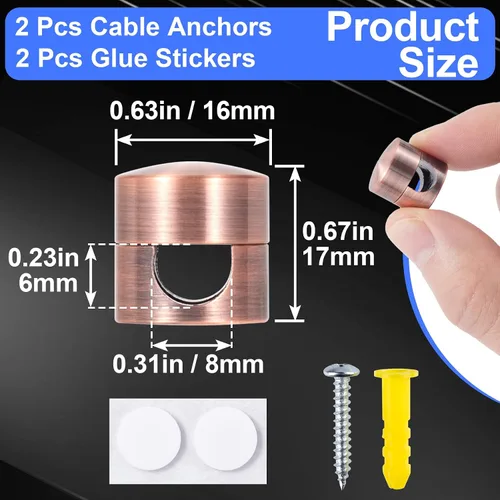 Vista 2 de SmallCat 2 juegos de soportes de cargador para cables, soportes de anclaje de cables ajustables de color bronce rojo, clips de cable de metal