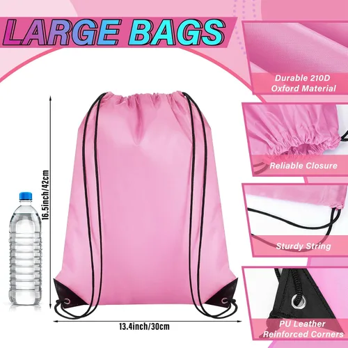 Vista 2 de 100 bolsas de mochila con cordón a granel, bolsas de cuerda para gimnasio, escuela, viajes, regalos de bricolaje, Rosa claro