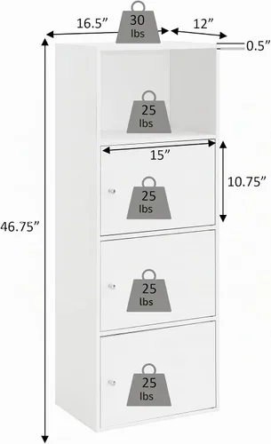 Vista 3 de Convenience Concepts Xtra Storage - Estantería de tres puertas con acabado de madera blanca