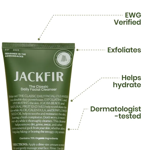 Vista 2 de Jackfir The Classic Daily Facial Cleanser, lavado facial natural para hombres, exfolia e hidrata, cuentas de jojoba y enzimas de frutas, verificado