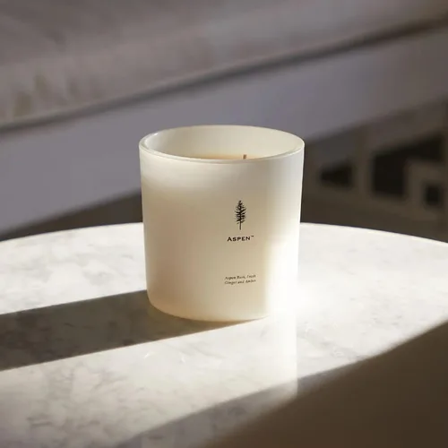 Vista 6 de Archipelago Botanicals Aspen Luxe - Vela Aspen Bark, aroma a ámbar y almizcle, elegante vela en tarro de vidrio blanco, cera de coco, mechas dobles