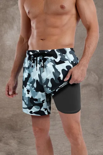 Vista 86 de Traje de baño para hombre con forro de compresión de secado rápido de 5.5 pulgadas con forro tipo bóxer amarillo (1-Yellowstar)