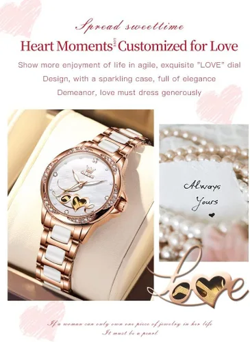 Vista 4 de OLEVS Relojes automáticos de oro rosa para mujer, diseño de esqueleto, mecánico, de cuerda automática, elegante vestido de lujo para mujer