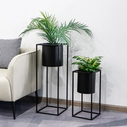 Vista 3 de TRIROCKS Juego de 2 macetas grandes de metal con soporte para plantas de interior de 28 y 18 pulgadas de alto para sala de estar, esquina, cocina