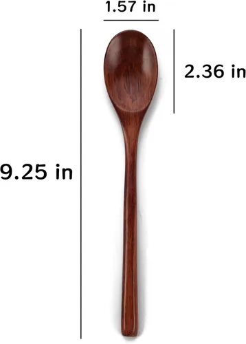 Vista 2 de 4 cucharas de madera de 9.25 pulgadas, cucharas de sopa de madera para comer, mezclar, agitar, cuchara de mango largo con utensilio de cocina