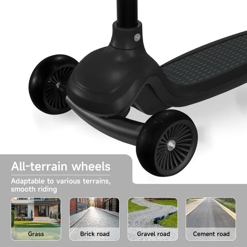 Vista 4 de 3 Wheel Kids Scooter with Light-Up Wheels, Ages 3-8 Negro