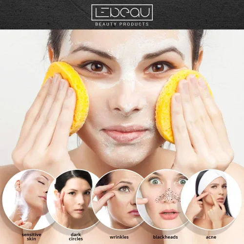 Vista 3 de LeBeau Esponjas faciales comprimidas, esponjas faciales para limpieza, esponja facial de celulosa 100% natural, esponja facial profesional