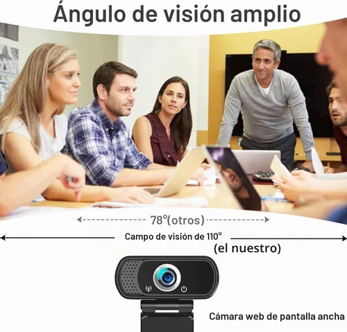 Vista 4 de Cámara web de 1080p con micrófono, cámara web USB con ángulo de visión de 110 grados, cámara de computadora, trípode de cámara web/cubierta