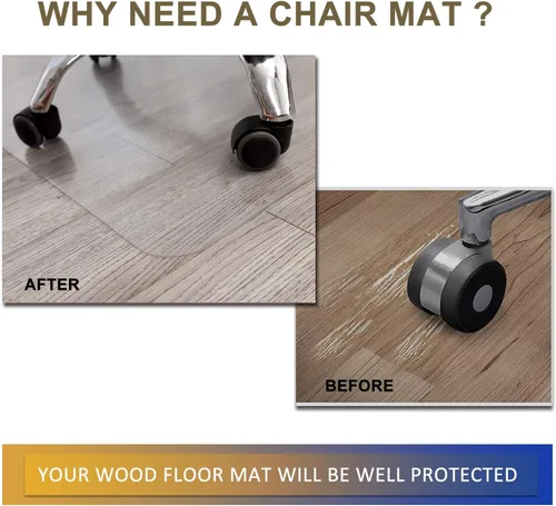 Vista 2 de Tapete para Silla de Oficina para Piso de Madera Dura, 48" x 30" Tapete de Vinilo Transparente para Silla de Escritorio Protector de Piso para Silla