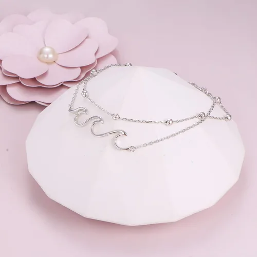 Vista 5 de Wave Ocean Beach - Tobillera de mar para mujer plata de ley S925 ajustable con estrellas de mar pulsera de pie de tobillo en capas Circonita cúbica