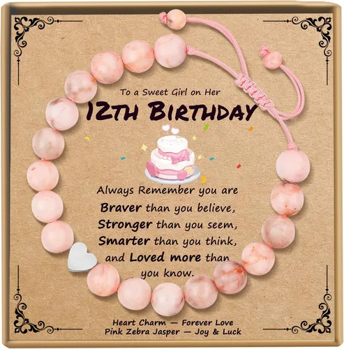 Vista 21 de Sereney Regalos de cumpleaños para niñas, pulseras de cuentas hechas a mano rosa para adolescentes