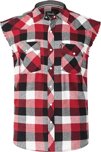 Vista 14 de Camisa casual de franela a cuadros con broches sin mangas con bolsillo para hombre