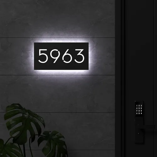 Vista 3 de Números de casa LED de 12V para casa, retroiluminación de calle, números de casa modernos personalizados, señal de dirección iluminada, placa de Luz