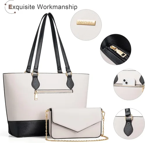 Vista 8 de Bagsure Juego de bolsos de mano, juegos de bolsos para mujer, bolsa de mano, 4 piezas, juego de bolso con bolsa de mano, bolsa de hombro, negro