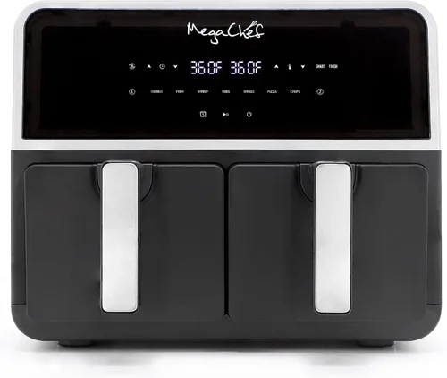 Vista 2 de MegaChef Cesta doble para freír de 4.8 cuartos de galón, eléctrica digital, 1700 W, freidora de aire de temperatura ajustable, freidora de encimera