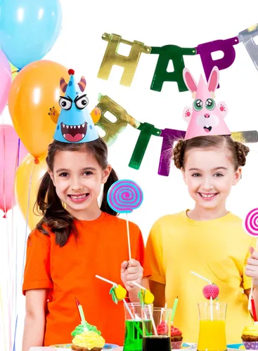 Vista 8 de JOYIN 12 juegos de sombreros de fiesta para niños, juegos de fiesta, actividades de manualidades, lindos sombreros de cumpleaños con temática