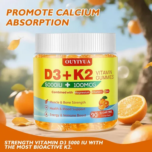 Vista 7 de Gomitas de vitamina D3 K2, vitamina D3 5000IU + K2 (MK-7) 100mcg gomitas para adultos Apoyo a la salud inmunológica, aumento de la función dental