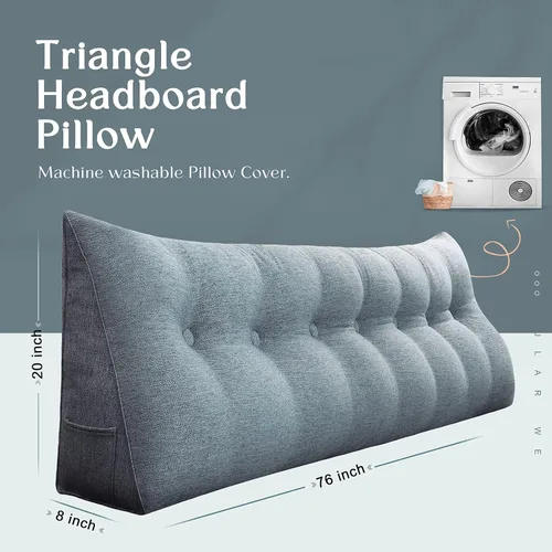 Vista 4 de VERCART Almohada de cuña triangular para cabecero de cama, almohada de cuña para cama de descanso, almohada de lectura, relleno de hueco, cojín
