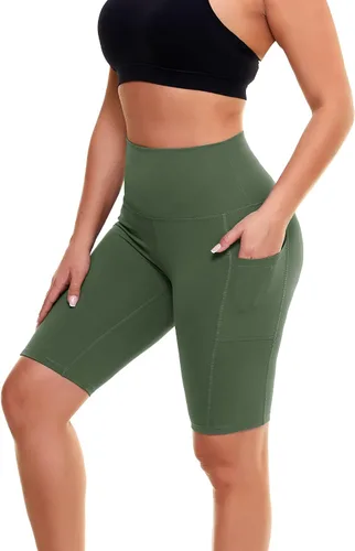 Vista 65 de Biker Shorts for Women with Pockets - 8"/5"/3" Booty Black Spandex Shorts Verde militar
