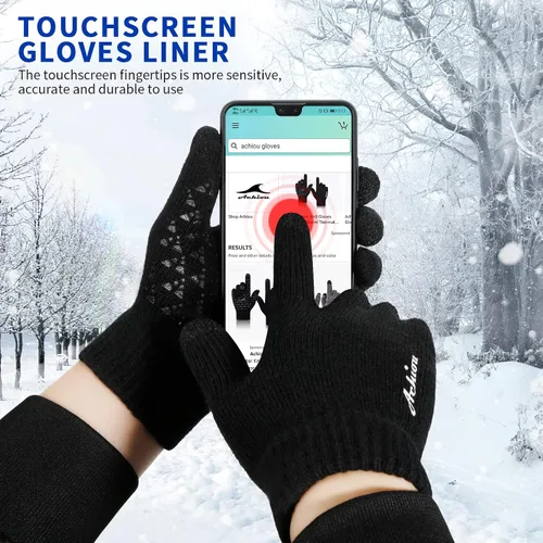 Vista 2 de Achiou Guantes de invierno para hombres y mujeres, guantes para pantalla táctil, gel de silicona antideslizante grueso mejorado, forro térmico