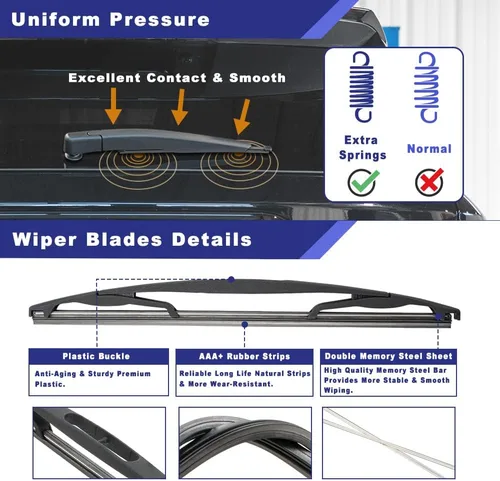 Vista 3 de Kit de brazo y limpiaparabrisas trasero para GM Buick Enclave 2008-2017 Sustituye a 15280813 25820122 · Brazo de plástico premium · Hoja de caucho